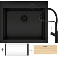 Sink SIROS (57x51.5), 1B Black + FLEXOS Tap