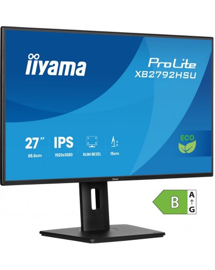 iiyama ProLite 27” IPS Full HD panel with 4-side slim bezel, B energy class and height adjustable stand