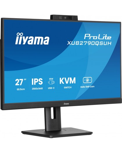 iiyama ProLite 27’’ IPS QHD monitor with a built-in Windows Hello camera and microphone, USB-C, KVM-Switch and height adjustable