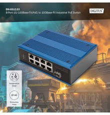 Industrial switch 8x 100Base-TX PoE 240W DIN