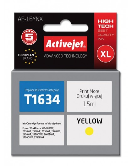 Activejet AE-16YNX Ink cartridge (replacement for Epson 16XL T1634 Supreme 15 ml yellow)