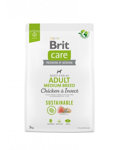 BRIT Care Dog Sustainable Adult Medium Breed Chicken & Insect - dry dog food - 3 kg