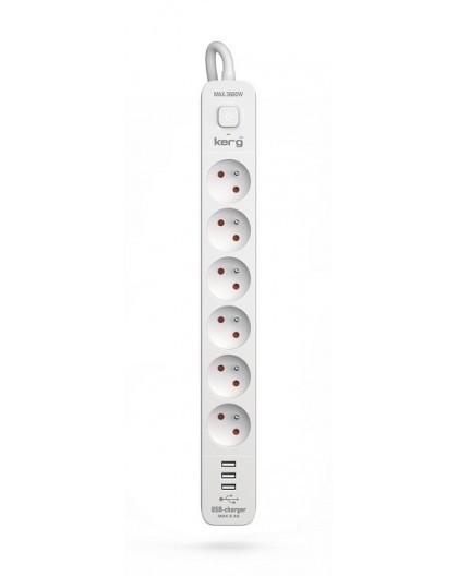 KERG power strip with circuit breaker-6 sockets 3USB 16A 1.5m