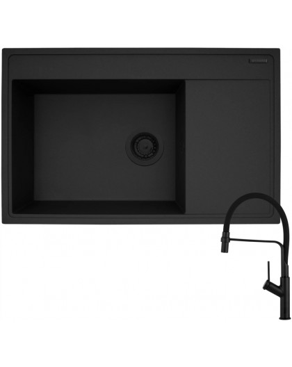 Sink CAMEA (79x50) 1B 1D L Black Ed + Faucet