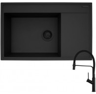 Sink CAMEA (79x50) 1B 1D L Black Ed + Faucet