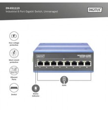 Industrial switch 8x 1000Base-TX DIN wide temp.