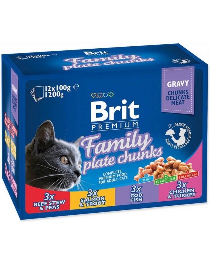 BRIT Cat Pouches Family Plate - wet cat food - 12 x 100g