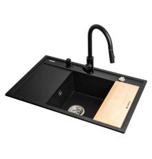 Sink CAMEA (79x50) 1B 1D R Black + Faucet