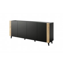 FARO chest of drawers 200x42x82 matte black + oak craft