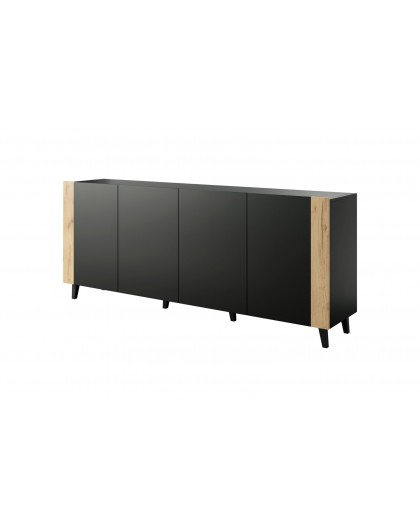 FARO chest of drawers 200x42x82 matte black + oak craft