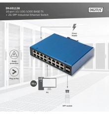 Industrial switch 16x 1000Base-TX + 2x uplink...