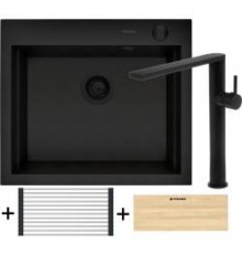 Sink SIROS 57x51.5 1B Black Ed.+ Faucet TRIGONO