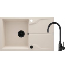 Granite sink with single bowl, faucet with drainer