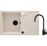 Granite sink with single bowl, faucet with drainer