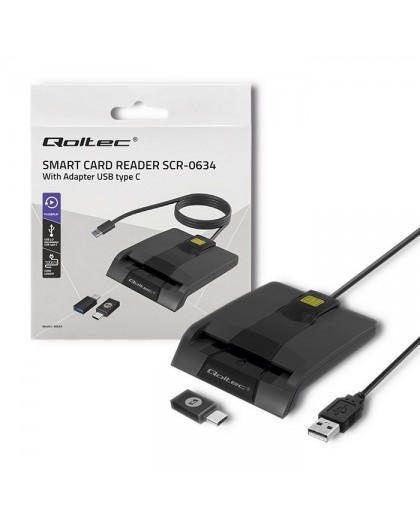 Qoltec 50634 Intelligent Smart ID chip card reader SCR-0634 | USB Type C