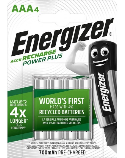 ENERGIZER BATTERY Accu Recharge Power Plus 700 mAh AAA HR3/4 Rechargeable, 4 pieces