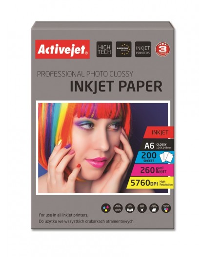 Activejet AP6-260GR200 Läikiv fotopaber, ideaalne fotode printimiseks, värvikad mälestused, 10x15 (A6 200 tk.)