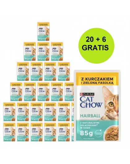 PURINA Cat Chow Hairball Control with chicken and green beans in sauce - wet cat food - 26x85g (20 + 6 GRATIS)