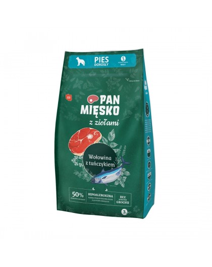 PAN MIĘSKO ürdid marinaadiga Veise- ja tuunikala S - kuiv koeratoit - 3kg