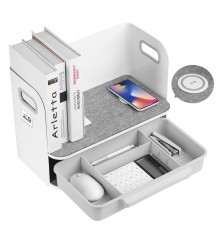 Desk organizer with drawer and wireless charger Ergo Office, white, max. 10kg, ER-441