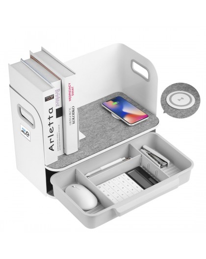 Desk organizer with drawer and wireless charger Ergo Office, white, max. 10kg, ER-441