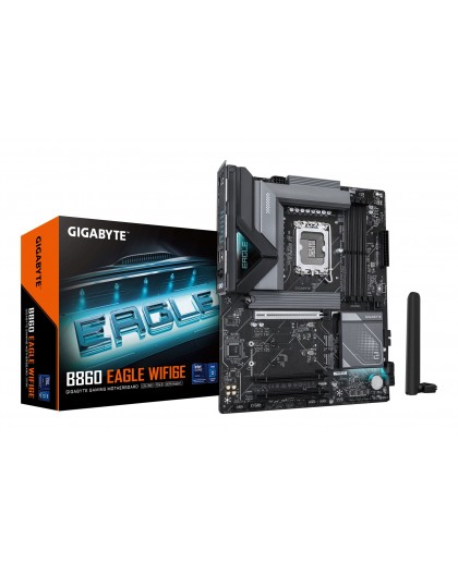 GIGABYTE B860 EAGLE WIFI6E Motherboard - Intel Core Ultra Series CPUs, 12+1+2+1 Phases VRM, up to 9066MHz DDR5, 1xPCIe 5.0 + 2xP