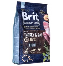 BRIT Premium by Nature Легкая Индейка и Овес - сухой корм для собак - 3 кг