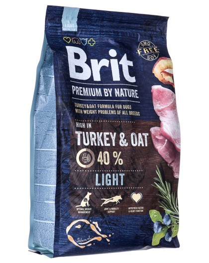 BRIT Premium by Nature Легкая Индейка и Овес - сухой корм для собак - 3 кг