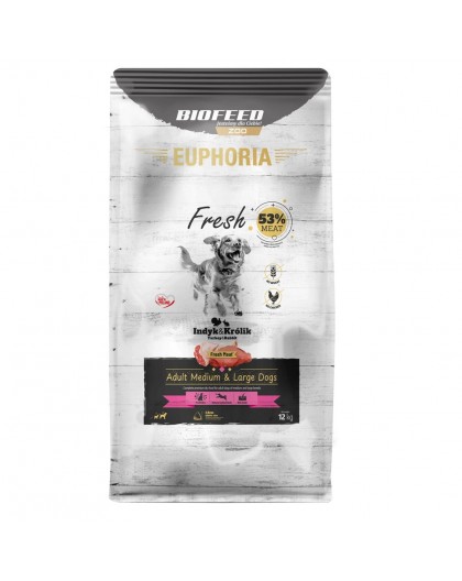 EUPHORIA Fresh Adult Medium & Large dogs Turkey with rabbit - dry dog food - 12kg