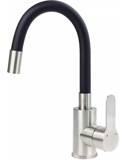 Washbasin mixer with curved spout