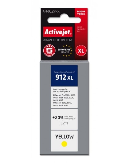 Activejet AH-912YRX Ink Cartridge (replacement for HP 912XL 3YL83AE Premium 990 pages 12 ml, yellow)