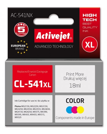 Activejet AC-541NX ink for Canon printer (replacement Canon CL-541XL) Supreme, 18 ml, cyan, yellow, magenta
