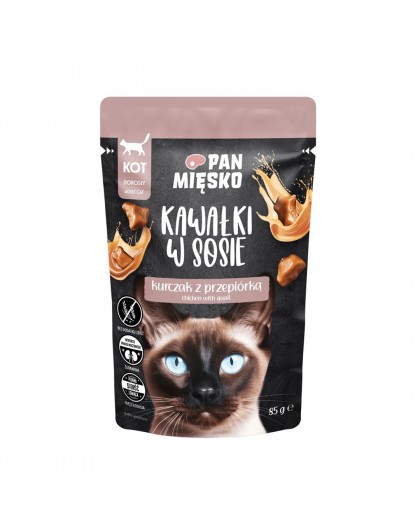 PAN MIĘSKO tükeldatud kana ja vutimunaga kastmes - niiske kassitoit - 85g