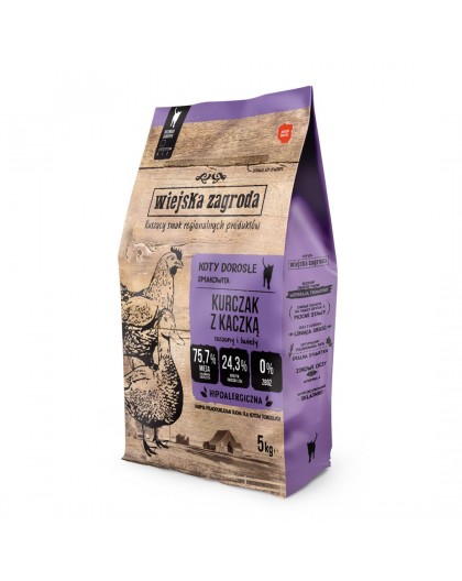 WIEJSKA ZAGRODA Chicken and Duck - dry cat food - 5 kg