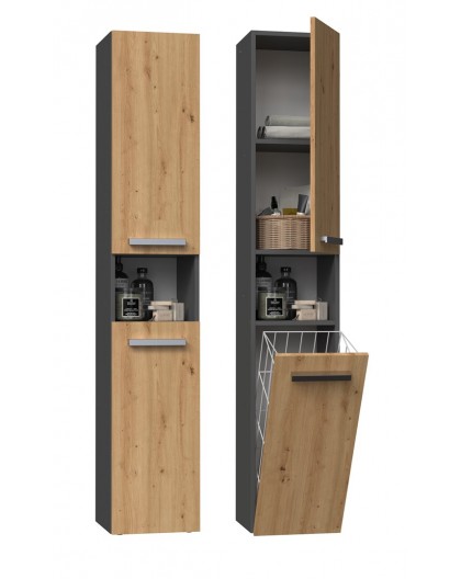 Topeshop NEL III ANT/ART bathroom storage cabinet Graphite, Oak