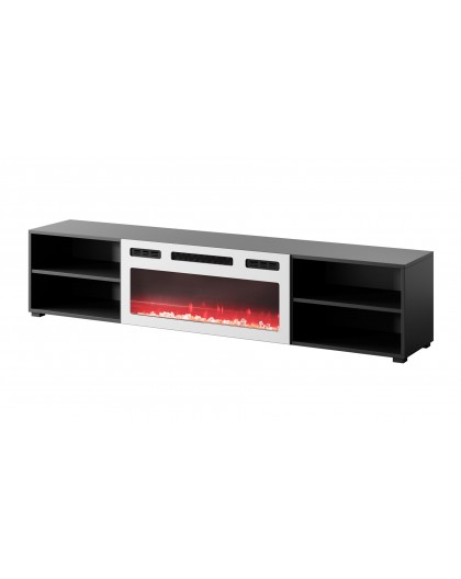 RTV cabinet POLO 180x33x39 black + fireplace white