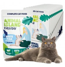 ANIMAL ISLAND Everyday White fish fillets in broth - wet cat food - 12 x 85g