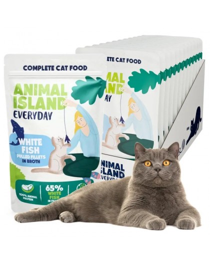 ANIMAL ISLAND Everyday White fish fillets in broth - wet cat food - 12 x 85g