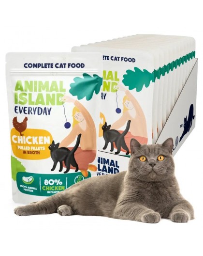 ANIMAL ISLAND Everyday Chicken fillets in broth - wet cat food - 12 x 85g