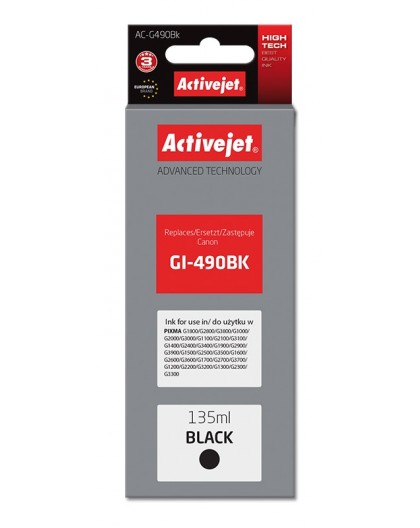 Activejet AC-G490Bk Ink (replacement for Canon GI-490BK Supreme 135 ml 6000 pages, black)
