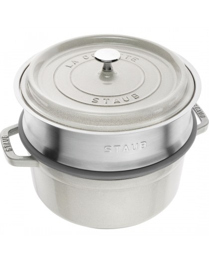 Round cast iron pot with Staub insert - 3.8 ltr, White truffle