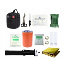 Tactical military first aid kit with 12 elements. HELBO Depan HEL004 black