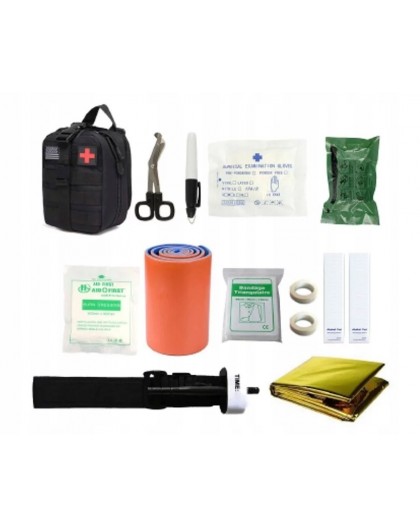 Tactical military first aid kit with 12 elements. HELBO Depan HEL004 black