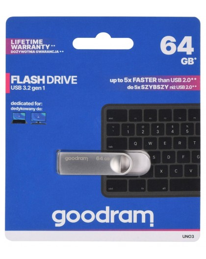 Goodram USB UNO3-0640S0R11 USB flash drive 64 GB USB Type-A 3.2 Gen 1 (3.1 Gen 1) Silver