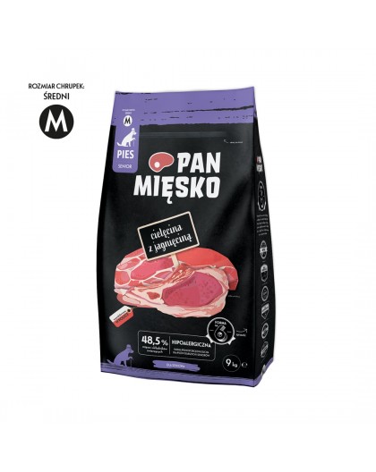 PAN MIĘSKO Veal with Lamb Senior Crunchy M - Dry Dog Food - 9kg