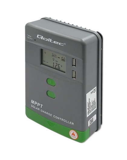 Qoltec Solar MPPT Charge Controller with Temperature Sensor 20A |12V/24V | LCD | 2 x USB