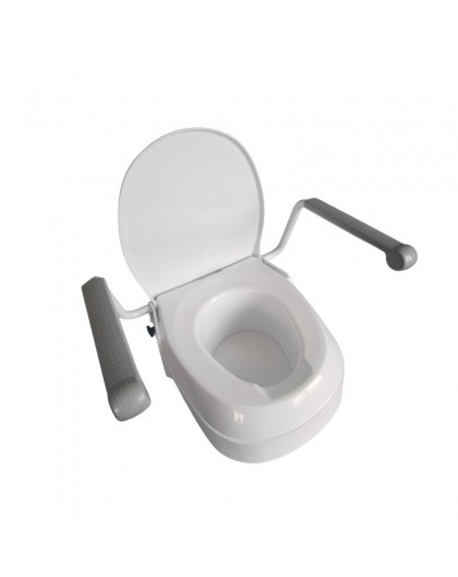 Raising toilet seat with handrails