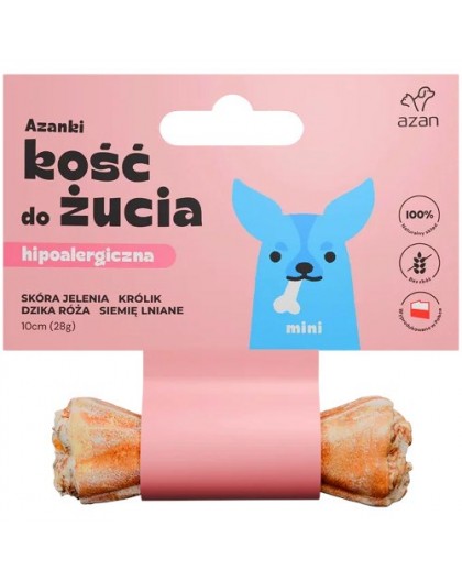 AZANKI Hypoallergenic bone made of deer skin with rabbit and flaxseed MINI – dog treat – 10 cm