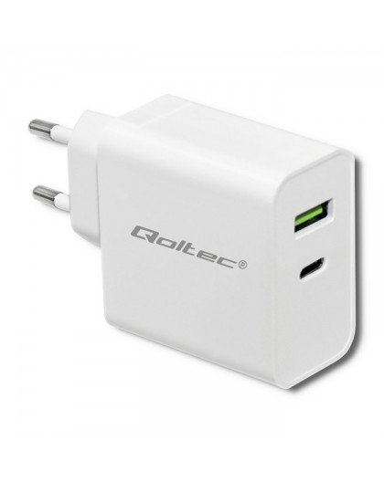 Qoltec 51718 Charger | 45W | 5-20V | 2.4-3A | USB type C PD | USB | White