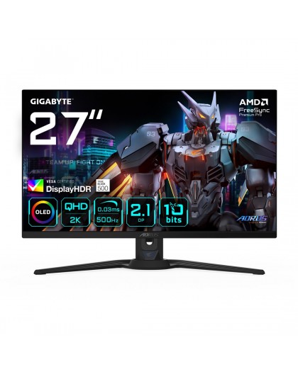 GIGABYTE AORUS FO27Q5P OLED QHD Gaming Monitor - 2560 x 1440, 500Hz, 0.03ms, KVM, 300 cd/m², FreeSync Premium Pro, DisplayHDR Tr
